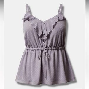 Chiffon Clip Dot Ruffle Tie Waist Tank, Size 1